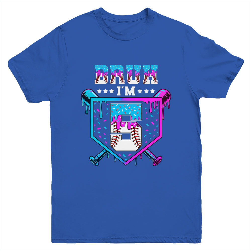 Bruh 5th Birthday Boy Baseball Ice Cream Drip 5 Years Old Boy Youth Shirt | siriusteestore