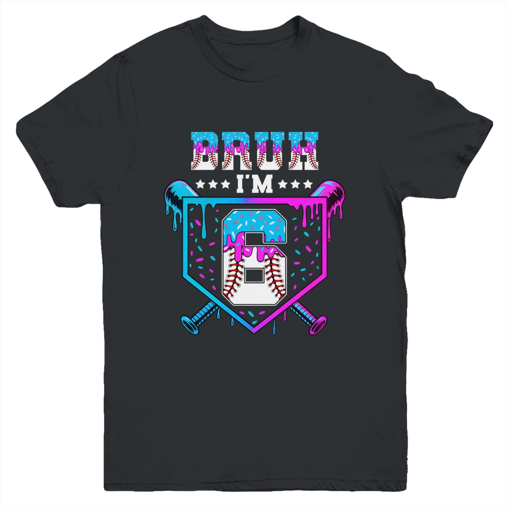 Bruh 6th Birthday Boy Baseball Ice Cream Drip 6 Years Old Boy Youth Shirt | siriusteestore