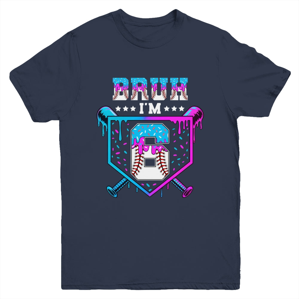Bruh 6th Birthday Boy Baseball Ice Cream Drip 6 Years Old Boy Youth Shirt | siriusteestore