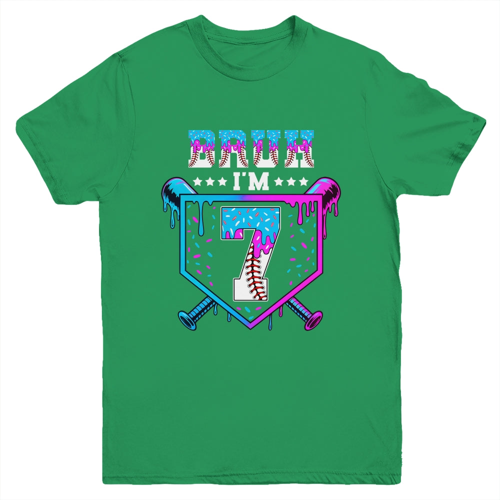 Bruh 7th Birthday Boy Baseball Ice Cream Drip 7 Years Old Boy Youth Shirt | siriusteestore