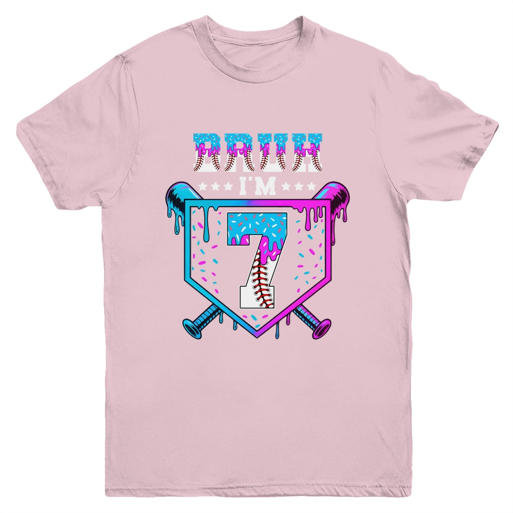 Bruh 7th Birthday Boy Baseball Ice Cream Drip 7 Years Old Boy Youth Shirt | siriusteestore