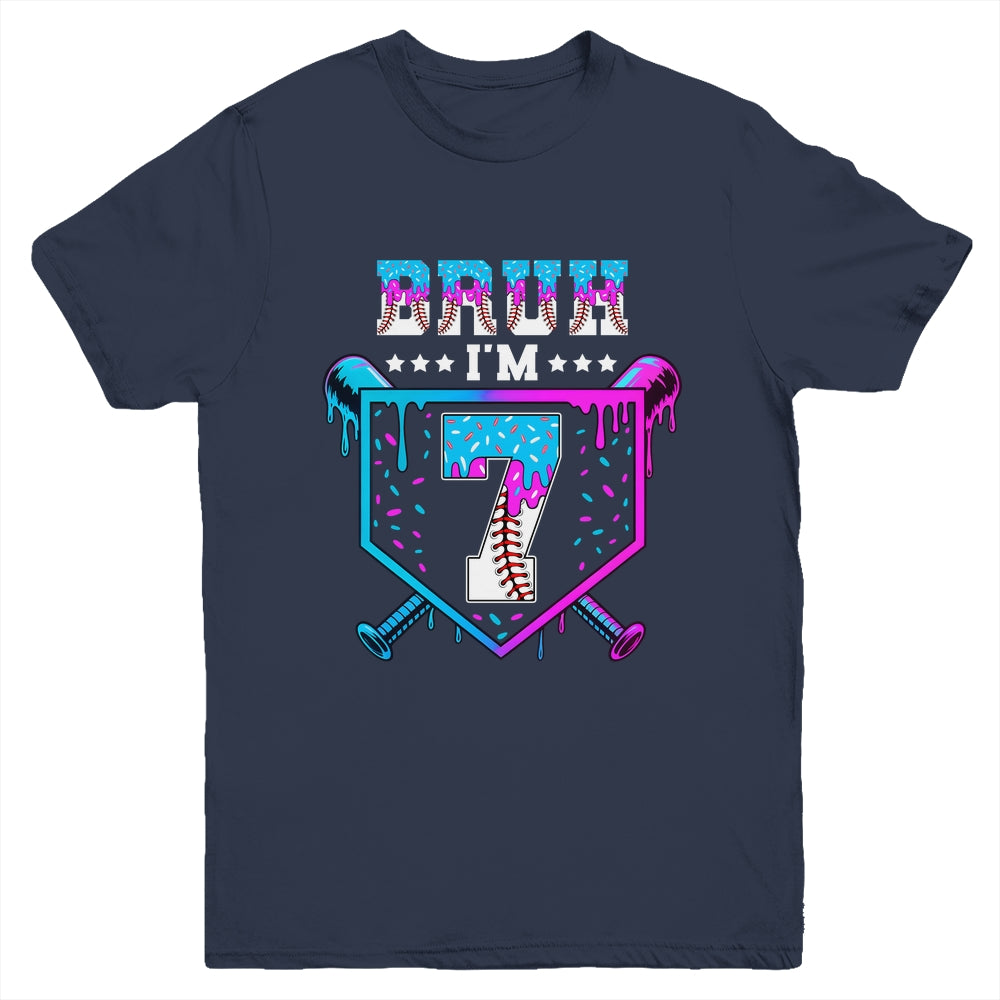 Bruh 7th Birthday Boy Baseball Ice Cream Drip 7 Years Old Boy Youth Shirt | siriusteestore