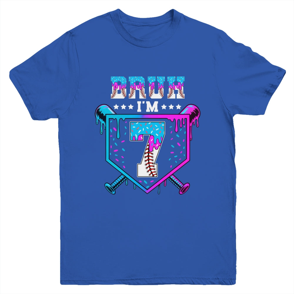 Bruh 7th Birthday Boy Baseball Ice Cream Drip 7 Years Old Boy Youth Shirt | siriusteestore