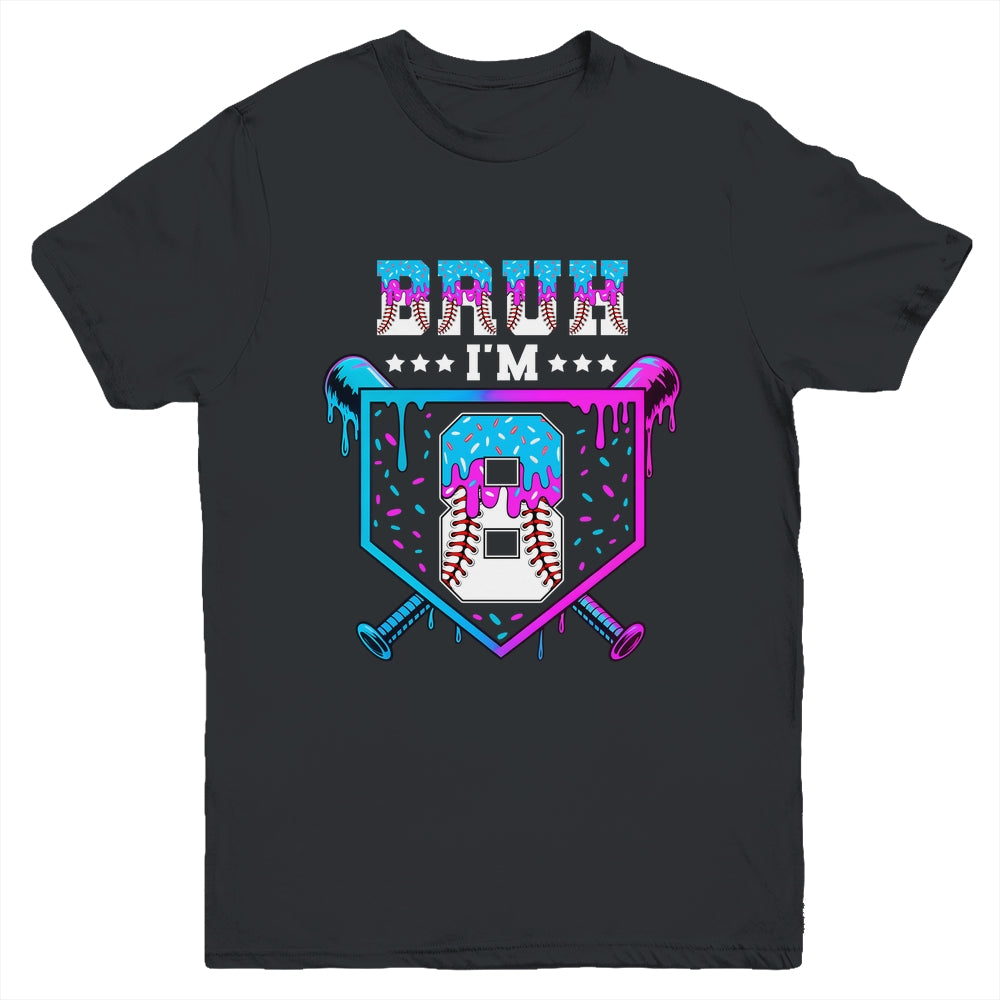 Bruh 8th Birthday Boy Baseball Ice Cream Drip 8 Years Old Boy Youth Shirt | siriusteestore