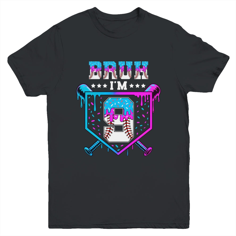 Bruh 9th Birthday Boy Baseball Ice Cream Drip 9 Years Old Boy Youth Shirt | siriusteestore