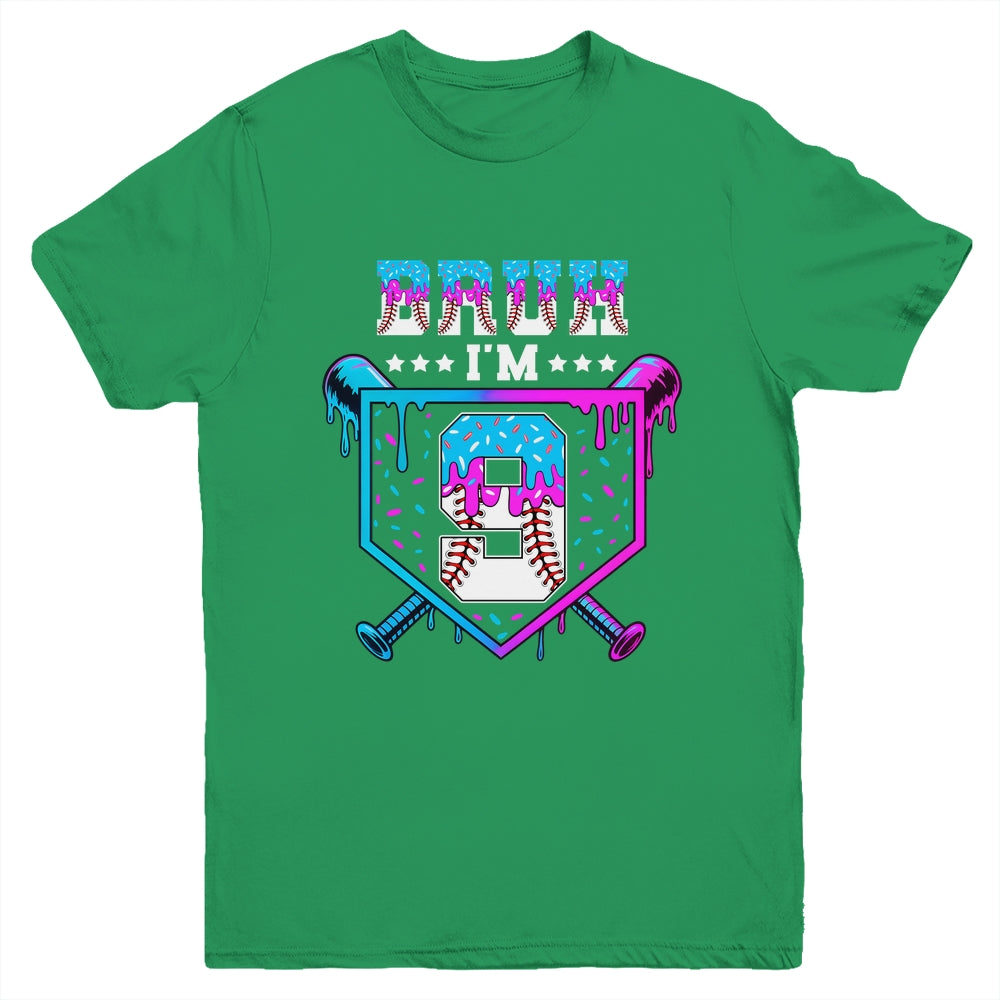 Bruh 9th Birthday Boy Baseball Ice Cream Drip 9 Years Old Boy Youth Shirt | siriusteestore