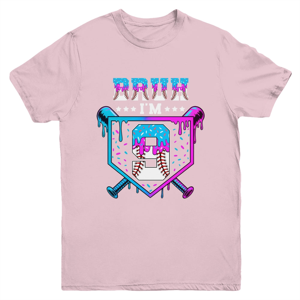 Bruh 9th Birthday Boy Baseball Ice Cream Drip 9 Years Old Boy Youth Shirt | siriusteestore