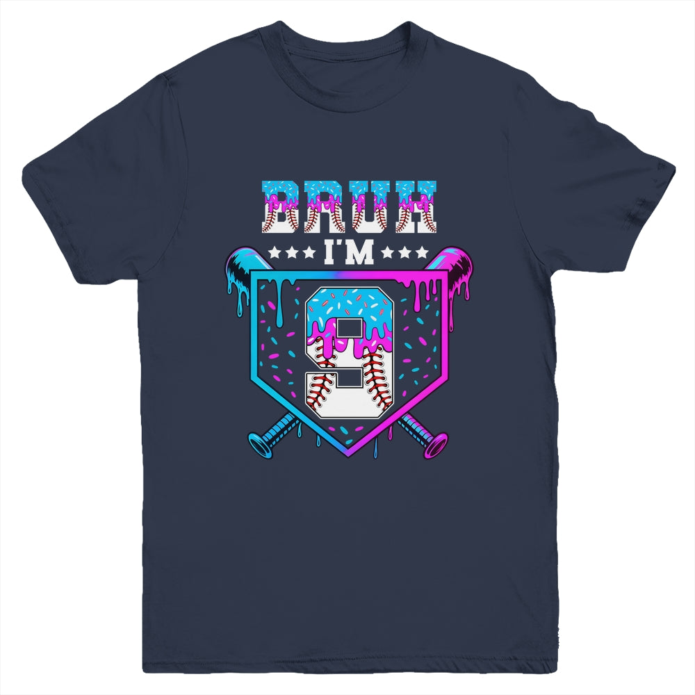 Bruh 9th Birthday Boy Baseball Ice Cream Drip 9 Years Old Boy Youth Shirt | siriusteestore
