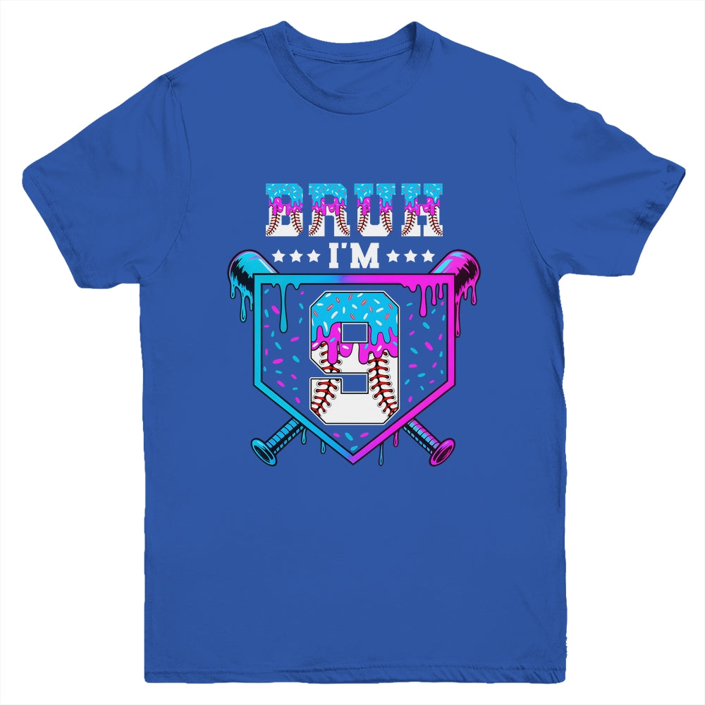 Bruh 9th Birthday Boy Baseball Ice Cream Drip 9 Years Old Boy Youth Shirt | siriusteestore