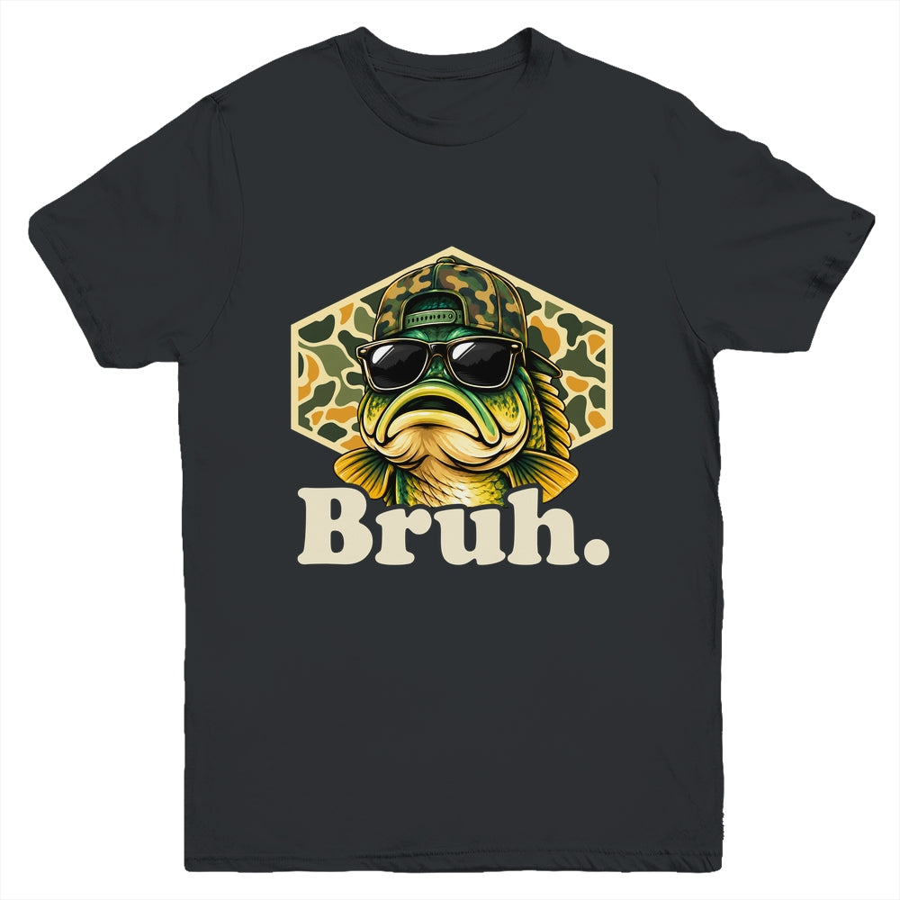 Bruh Fishing Camo Bass Fish Funny Boys Kids Camouflage Youth Shirt | siriusteestore