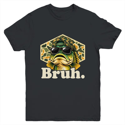 Bruh Fishing Camo Bass Fish Funny Boys Kids Camouflage Youth Shirt | siriusteestore