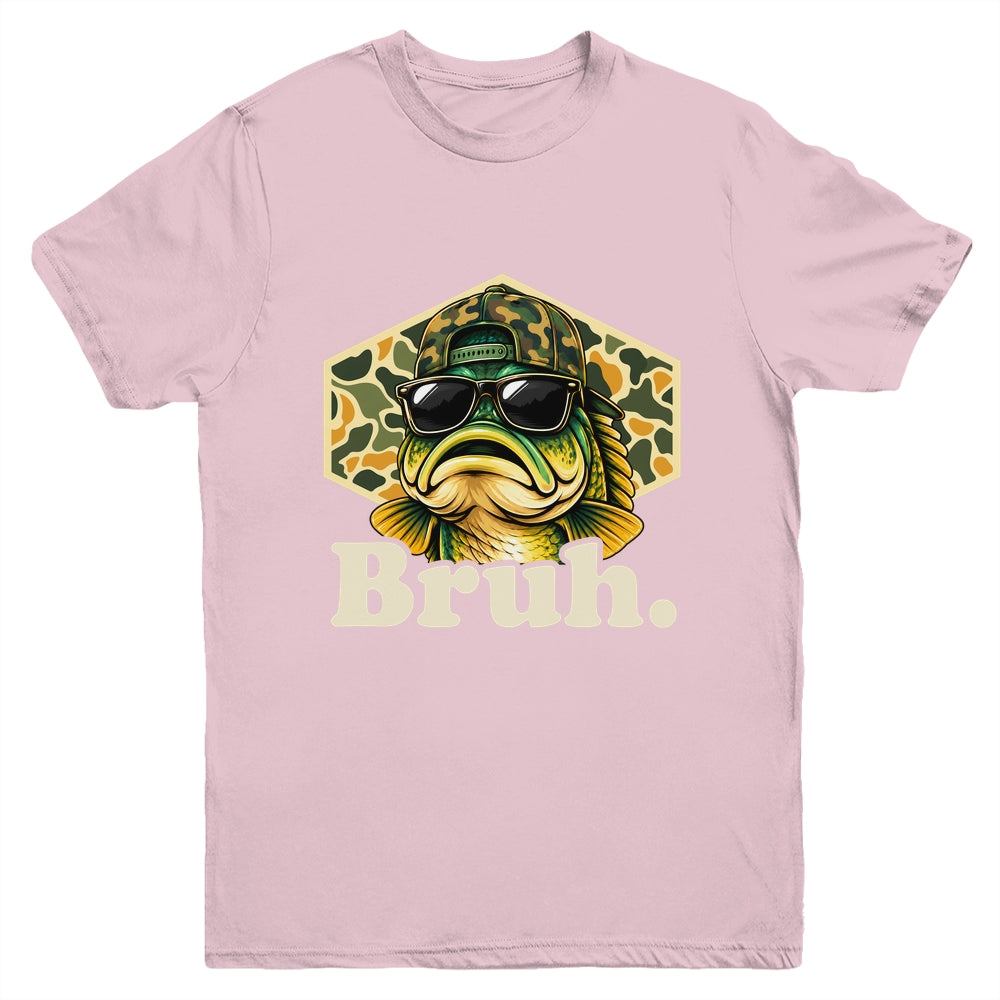 Bruh Fishing Camo Bass Fish Funny Boys Kids Camouflage Youth Shirt | siriusteestore