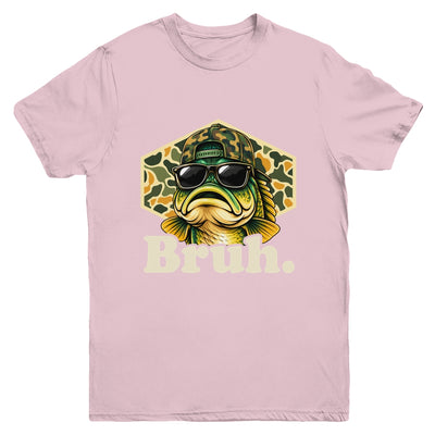Bruh Fishing Camo Bass Fish Funny Boys Kids Camouflage Youth Shirt | siriusteestore
