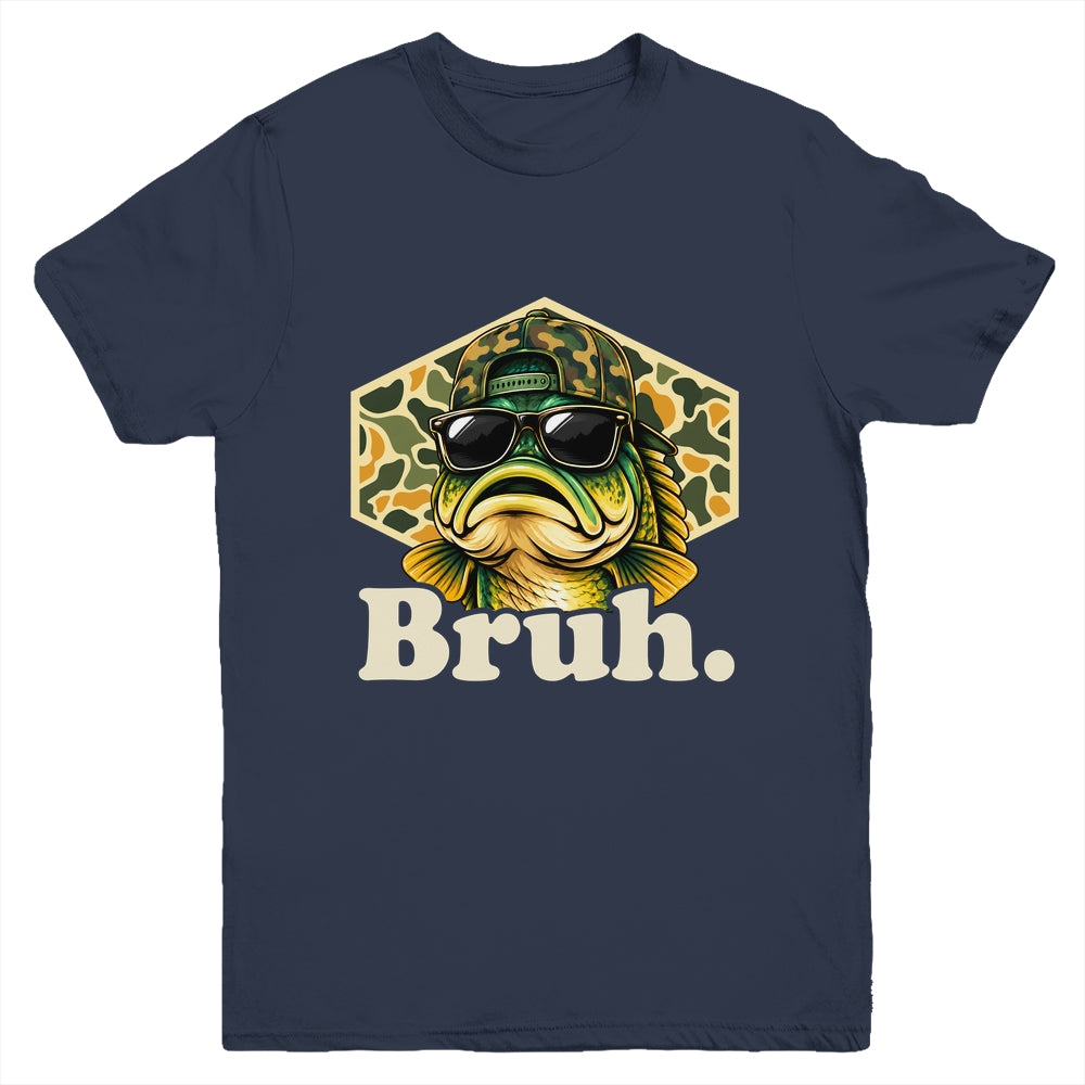 Bruh Fishing Camo Bass Fish Funny Boys Kids Camouflage Youth Shirt | siriusteestore