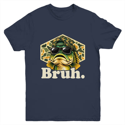 Bruh Fishing Camo Bass Fish Funny Boys Kids Camouflage Youth Shirt | siriusteestore