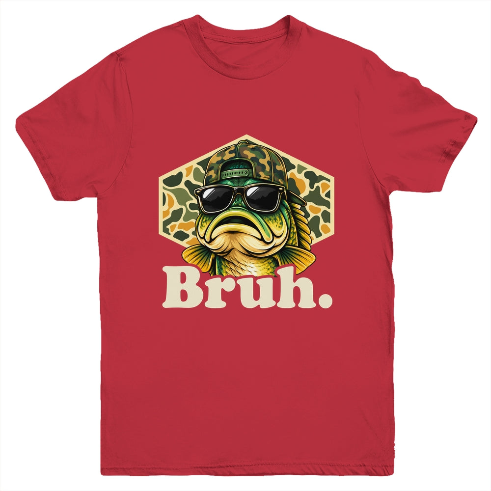 Bruh Fishing Camo Bass Fish Funny Boys Kids Camouflage Youth Shirt | siriusteestore