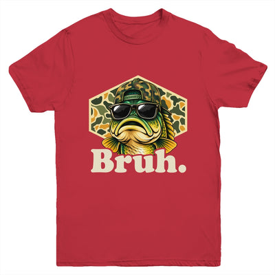 Bruh Fishing Camo Bass Fish Funny Boys Kids Camouflage Youth Shirt | siriusteestore