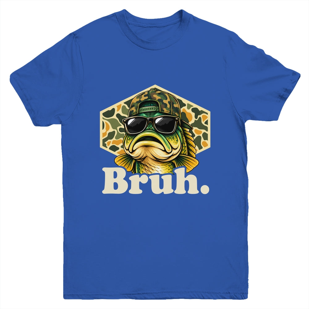 Bruh Fishing Camo Bass Fish Funny Boys Kids Camouflage Youth Shirt | siriusteestore