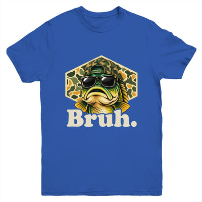 Bruh Fishing Camo Bass Fish Funny Boys Kids Camouflage Youth Shirt | siriusteestore