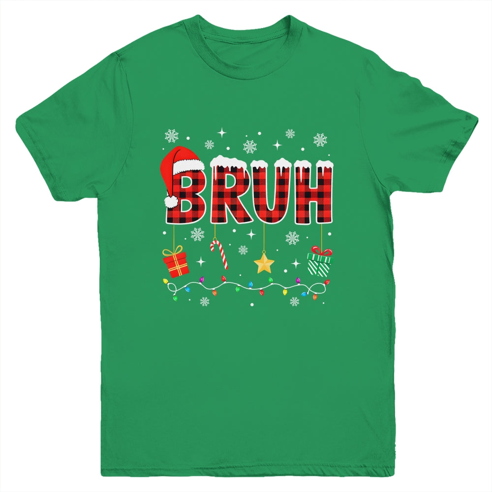 Bruh Funny Christmas Red Plaid Teens Boys Girls Kids Xmas Youth Shirt | siriusteestore