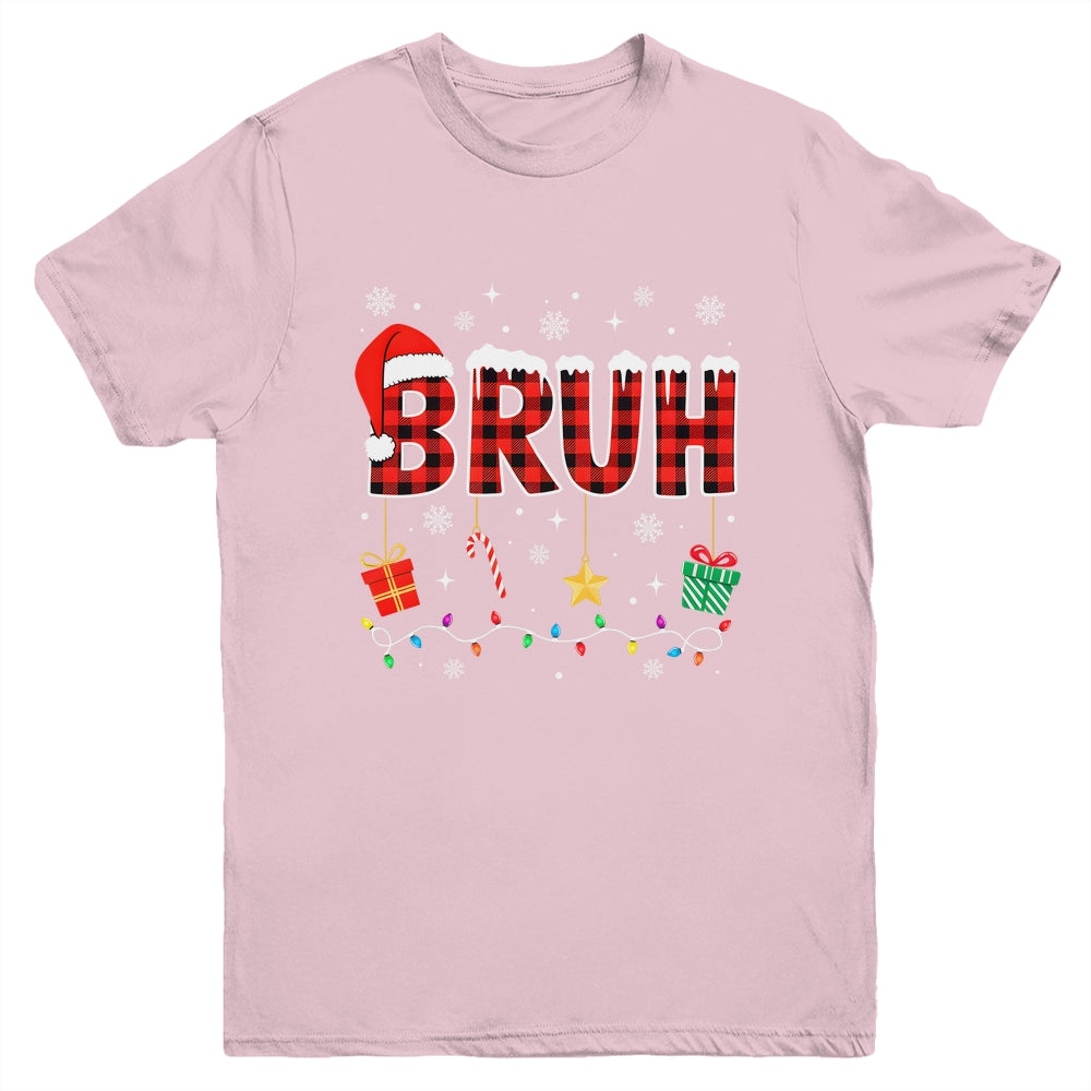 Bruh Funny Christmas Red Plaid Teens Boys Girls Kids Xmas Youth Shirt | siriusteestore
