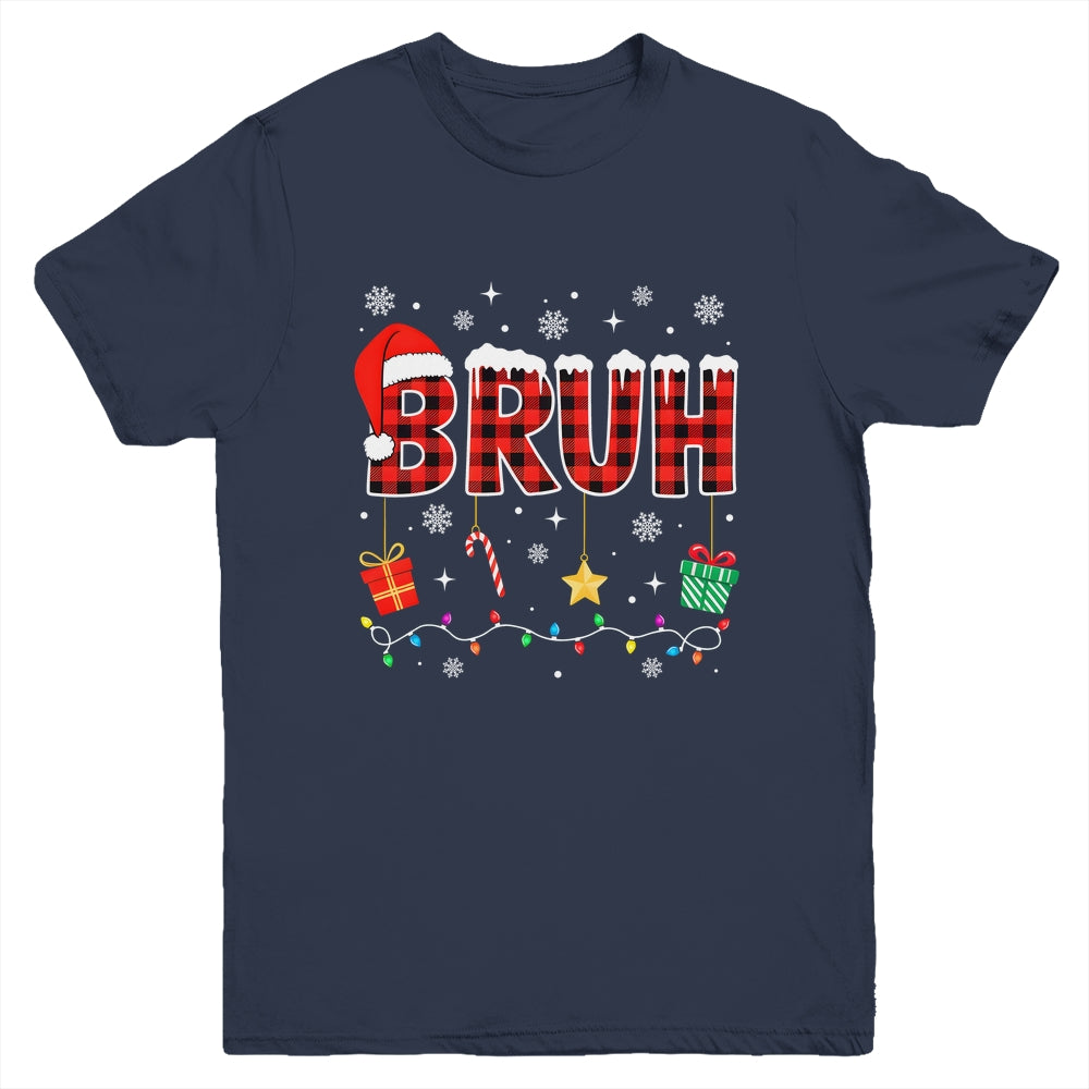 Bruh Funny Christmas Red Plaid Teens Boys Girls Kids Xmas Youth Shirt | siriusteestore