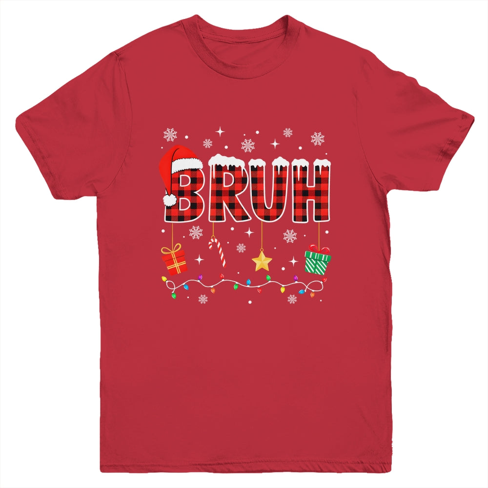Bruh Funny Christmas Red Plaid Teens Boys Girls Kids Xmas Youth Shirt | siriusteestore