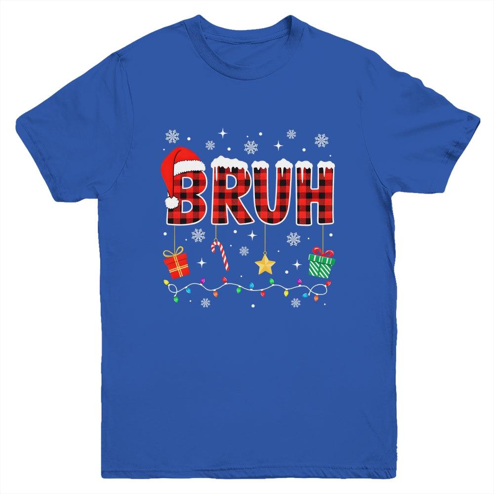 Bruh Funny Christmas Red Plaid Teens Boys Girls Kids Xmas Youth Shirt | siriusteestore