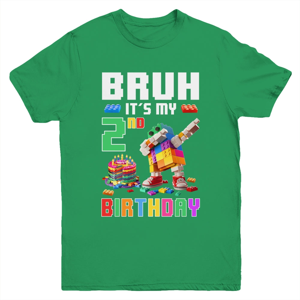 Bruh Its My 2nd Birthday Master Builder Dabbing Block Brick Youth Shirt | siriusteestore
