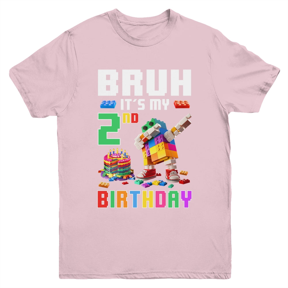 Bruh Its My 2nd Birthday Master Builder Dabbing Block Brick Youth Shirt | siriusteestore