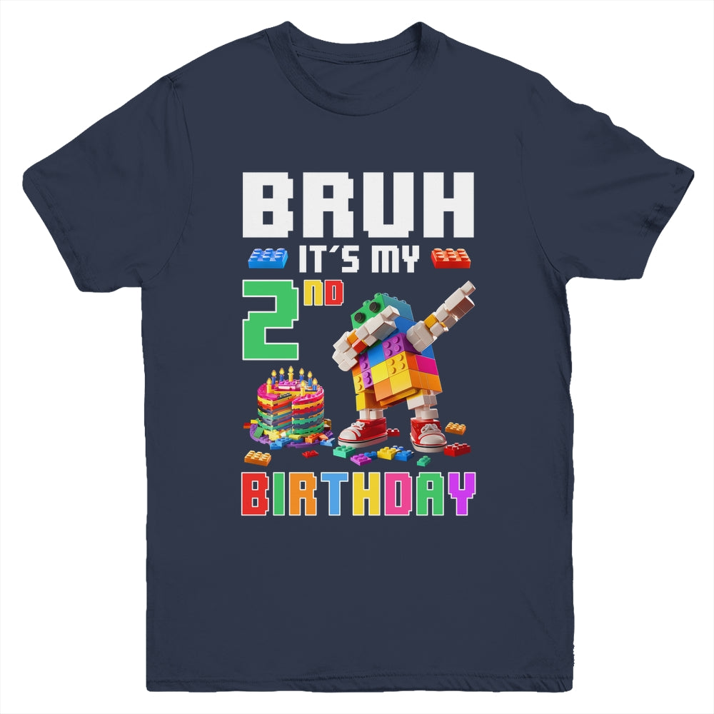 Bruh Its My 2nd Birthday Master Builder Dabbing Block Brick Youth Shirt | siriusteestore