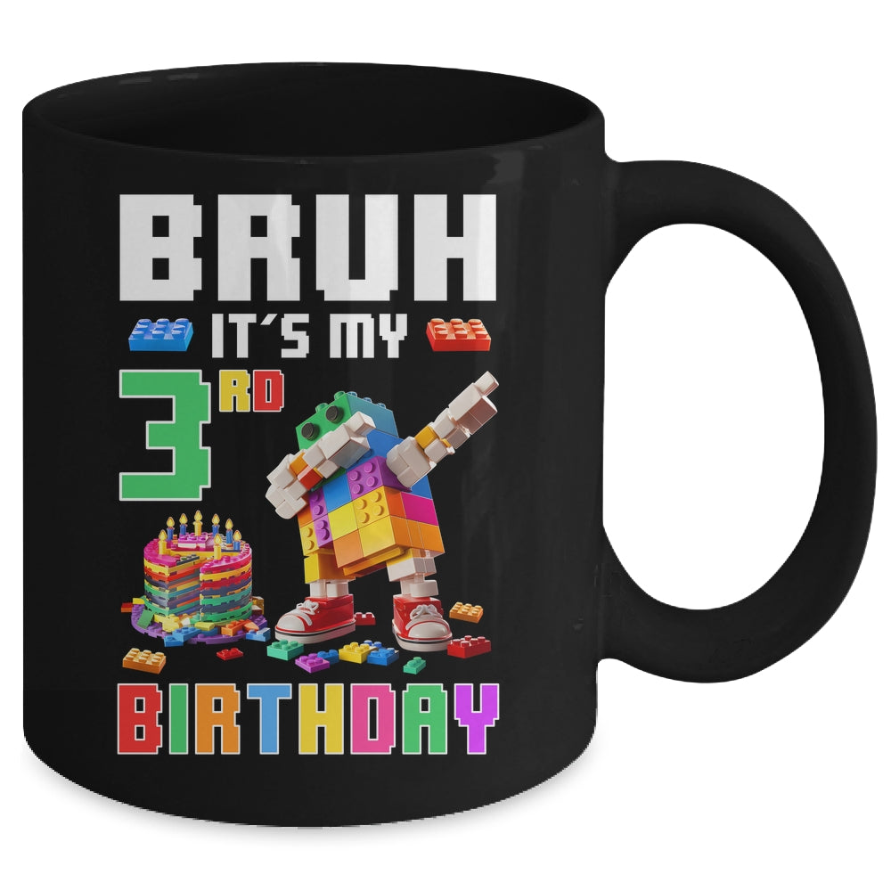 Bruh Its My 3rd Birthday Master Builder Dabbing Block Brick Mug | siriusteestore