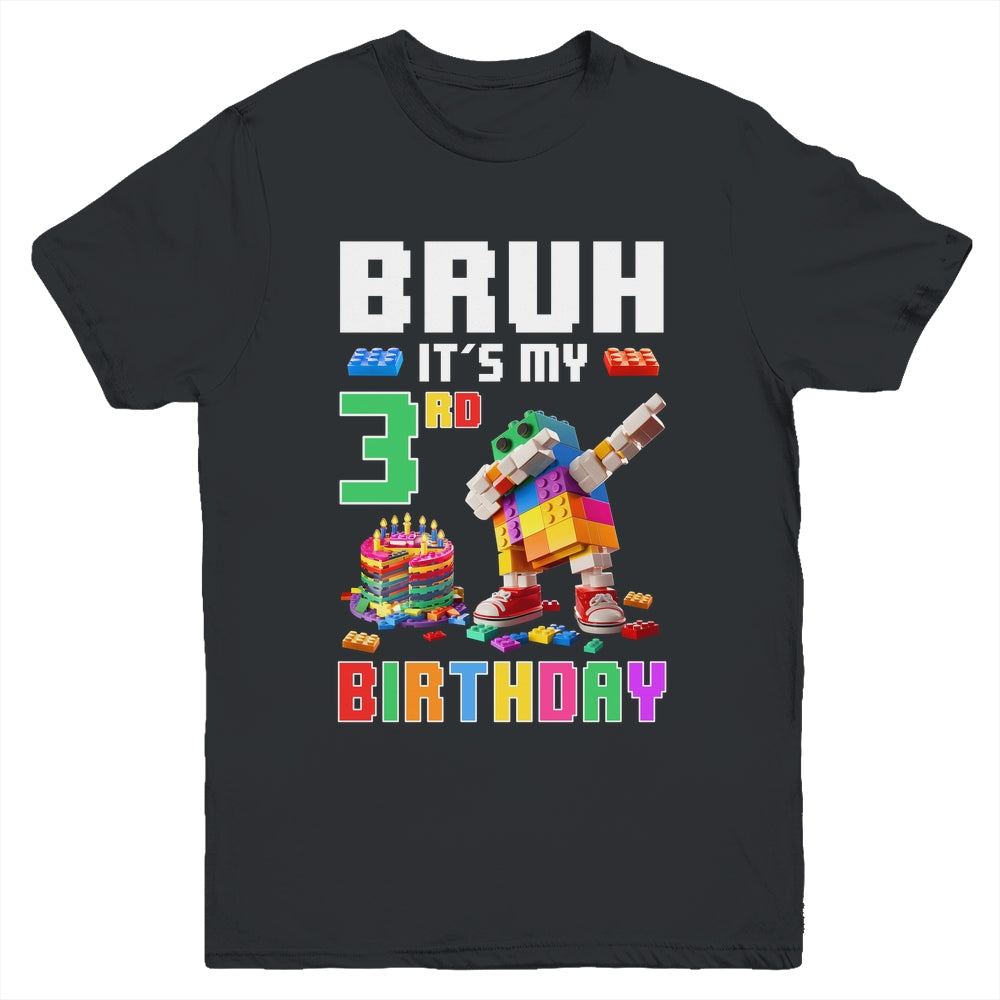 Bruh Its My 3rd Birthday Master Builder Dabbing Block Brick Youth Shirt | siriusteestore