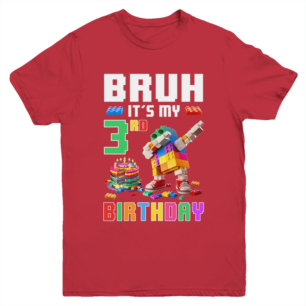 Bruh Its My 3rd Birthday Master Builder Dabbing Block Brick Youth Shirt | siriusteestore