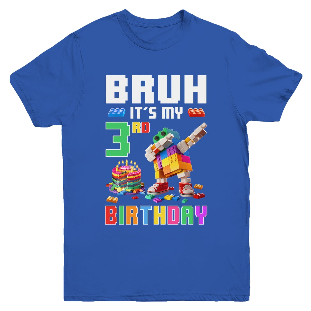 Bruh Its My 3rd Birthday Master Builder Dabbing Block Brick Youth Shirt | siriusteestore