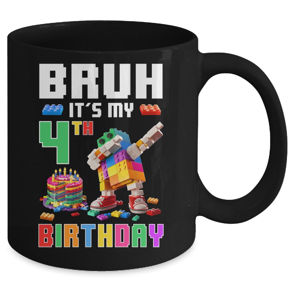 Bruh Its My 4th Birthday Master Builder Dabbing Block Brick Mug | siriusteestore