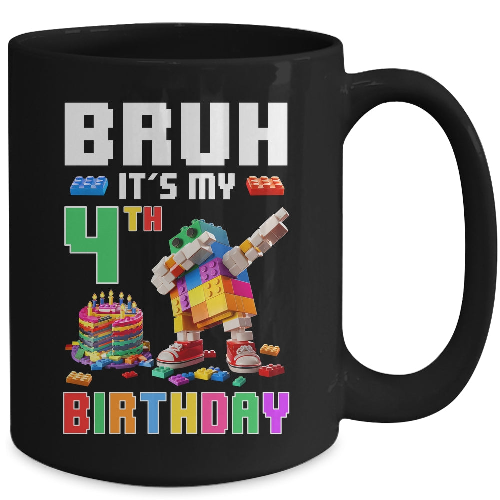 Bruh Its My 4th Birthday Master Builder Dabbing Block Brick Mug | siriusteestore