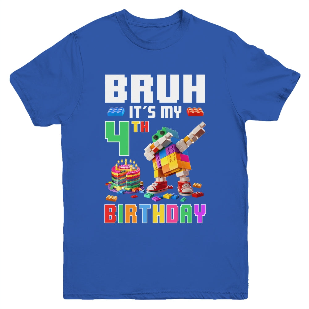 Bruh Its My 4th Birthday Master Builder Dabbing Block Brick Youth Shirt | siriusteestore