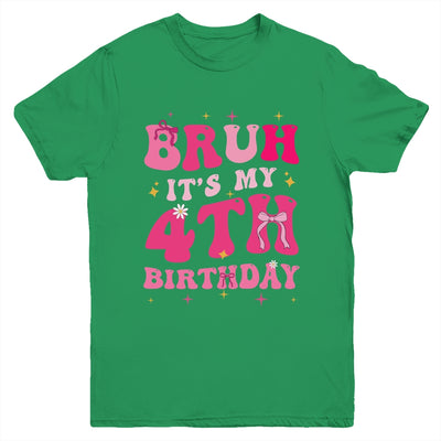 Bruh Its My 4th Birthday Pink 4 Year Old Coquette Groovy Youth Shirt | siriusteestore