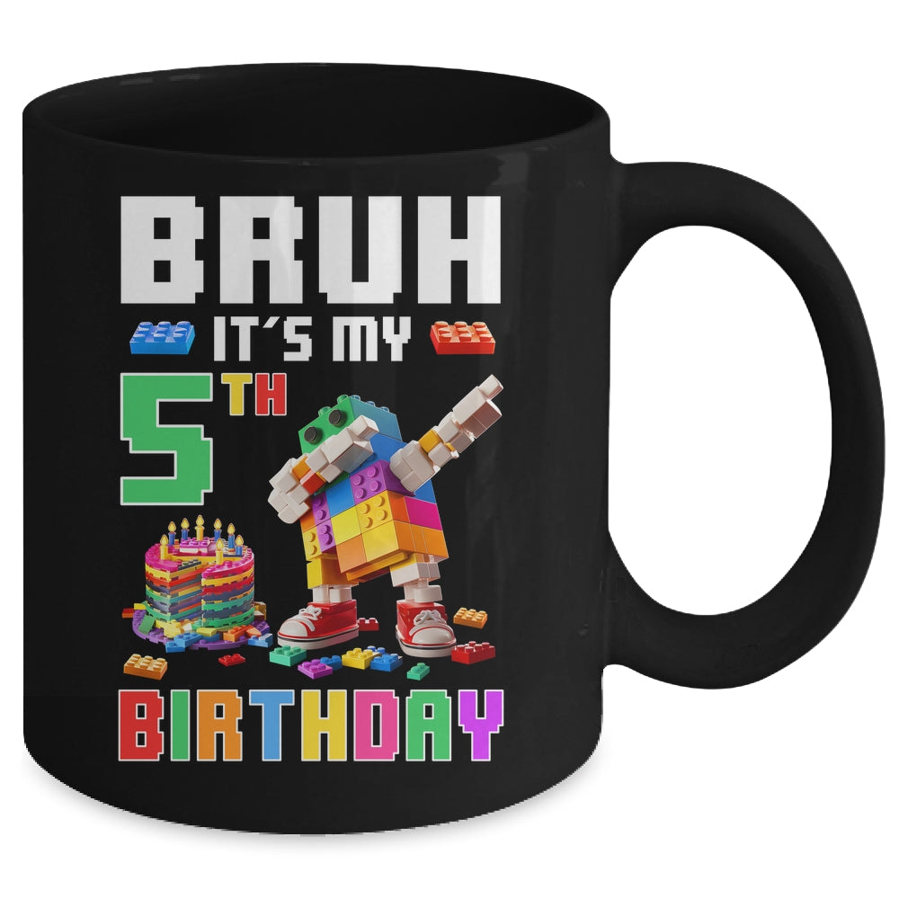 Bruh Its My 5th Birthday Master Builder Dabbing Block Brick Mug | siriusteestore