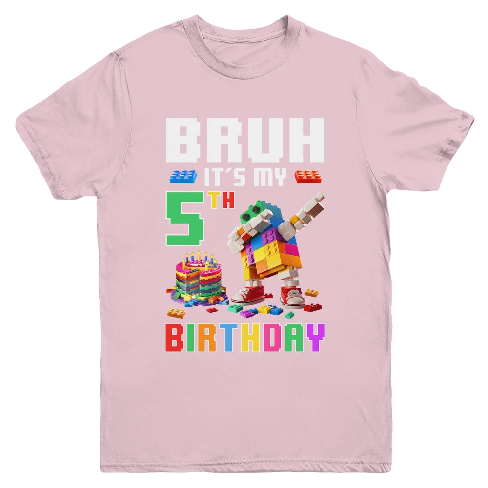 Bruh Its My 5th Birthday Master Builder Dabbing Block Brick Youth Shirt | siriusteestore