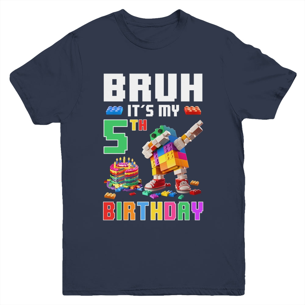 Bruh Its My 5th Birthday Master Builder Dabbing Block Brick Youth Shirt | siriusteestore