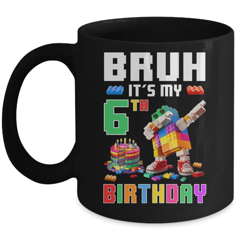 Bruh Its My 6th Birthday Master Builder Dabbing Block Brick Mug | siriusteestore