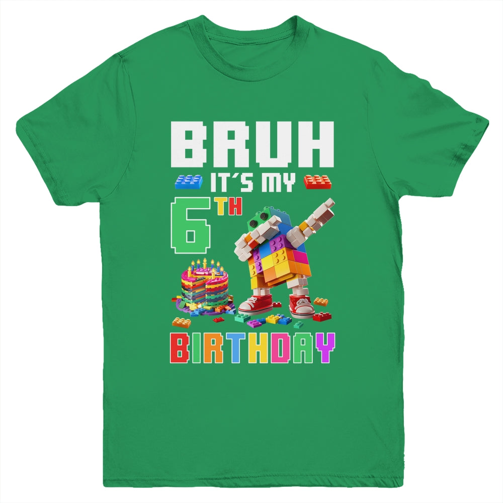 Bruh Its My 6th Birthday Master Builder Dabbing Block Brick Youth Shirt | siriusteestore