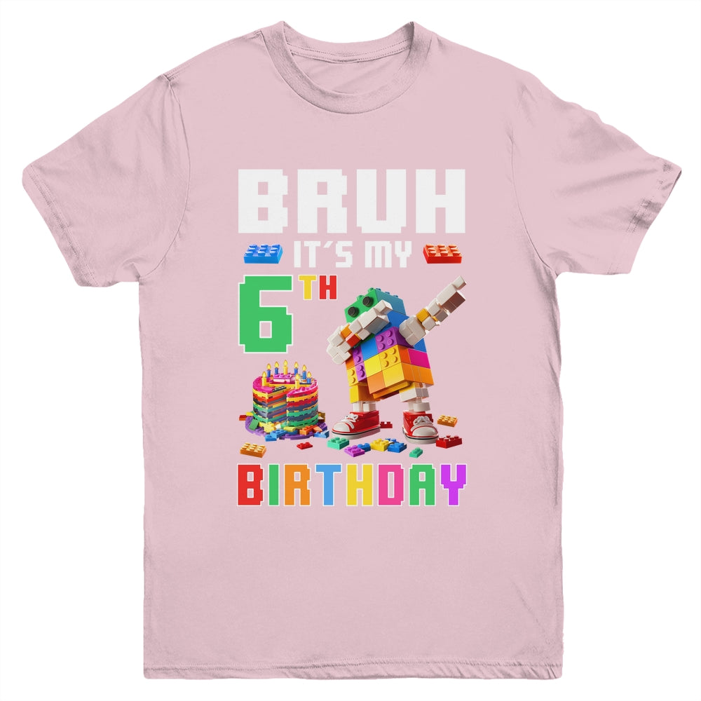 Bruh Its My 6th Birthday Master Builder Dabbing Block Brick Youth Shirt | siriusteestore