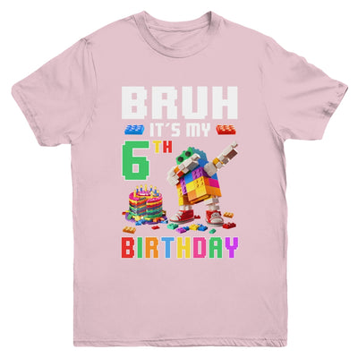 Bruh Its My 6th Birthday Master Builder Dabbing Block Brick Youth Shirt | siriusteestore