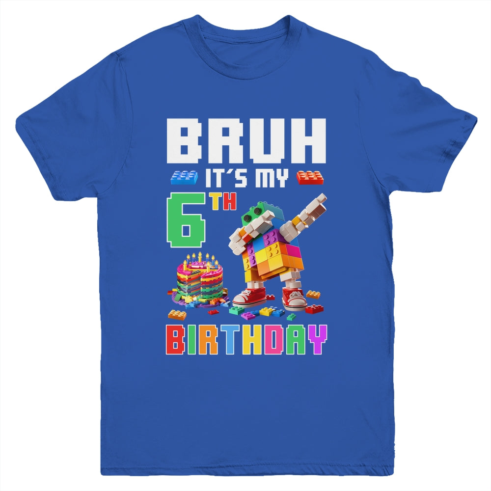 Bruh Its My 6th Birthday Master Builder Dabbing Block Brick Youth Shirt | siriusteestore