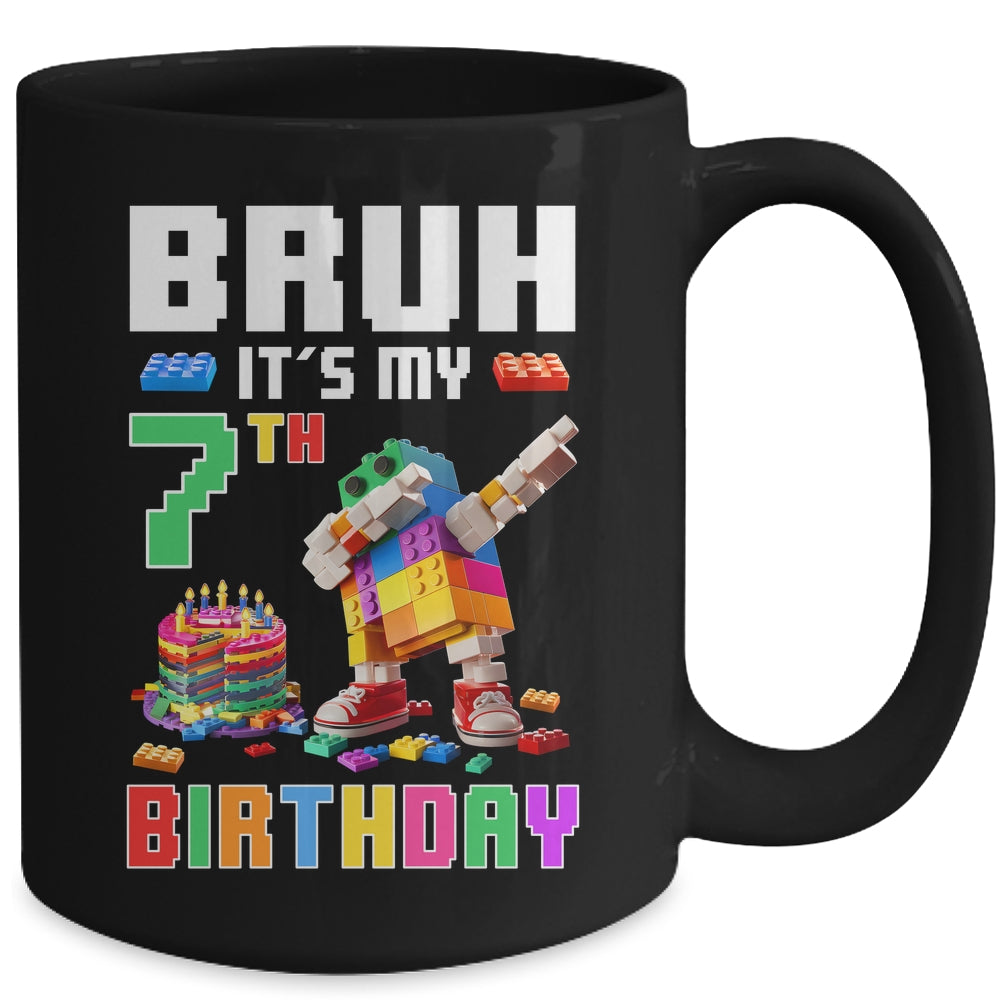Bruh Its My 7th Birthday Master Builder Dabbing Block Brick Mug | siriusteestore