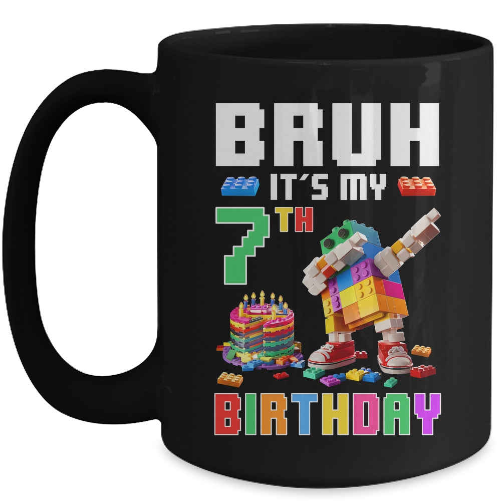 Bruh Its My 7th Birthday Master Builder Dabbing Block Brick Mug | siriusteestore