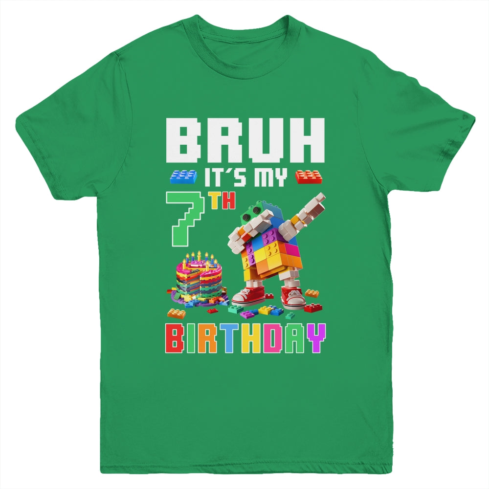 Bruh Its My 7th Birthday Master Builder Dabbing Block Brick Youth Shirt | siriusteestore